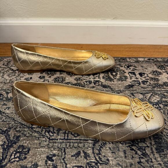 LILLY PULITZER Women’s 8.5 Patina Ballet Flats Gold Quilted Embellished - Picture 6 of 9
